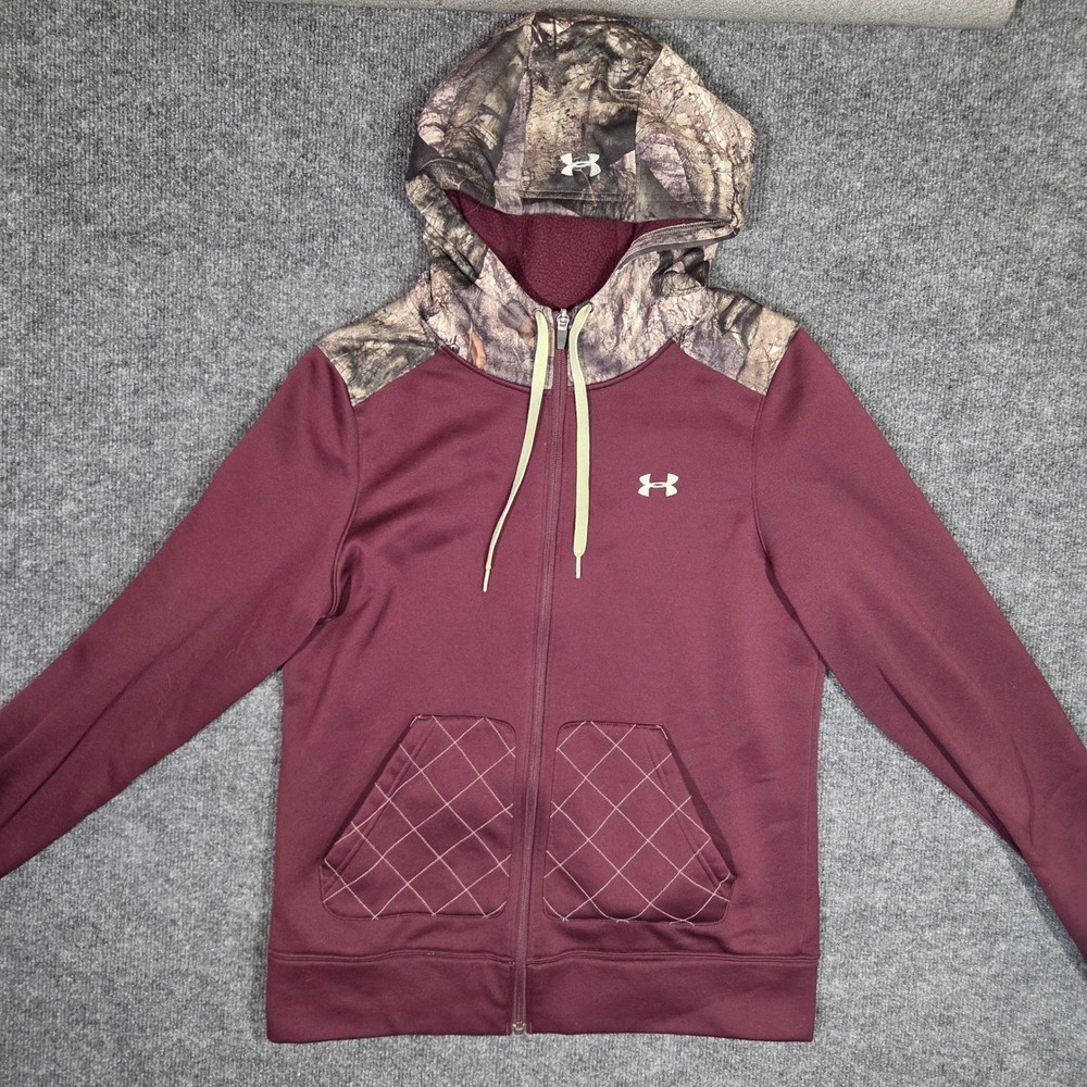 Under Armour Storm Hoodie Womens Small Maroon Camo Full Zip Fleece Jacket Fitted
